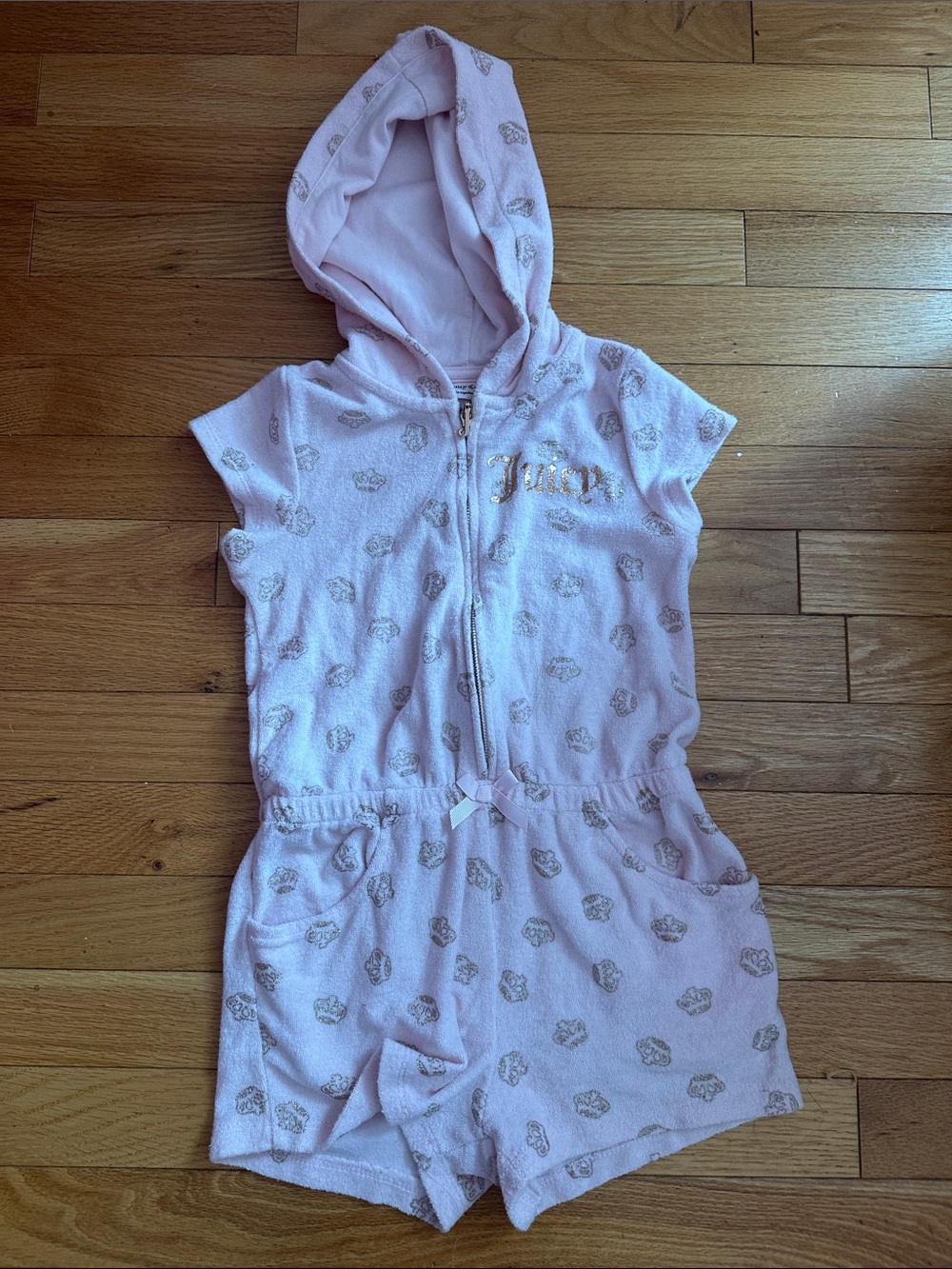 Juicy Couture Light Pink Hooded Terry Short Romper